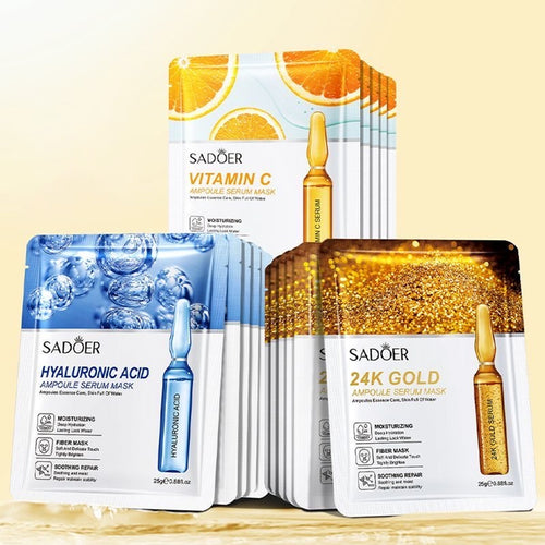 Face Mask Combination with 24K Gold, Vitamin C & Hyaluronic Acid: Pore-Shrinking, Brightening, Hydrating, Anti-Aging for All Skin Types