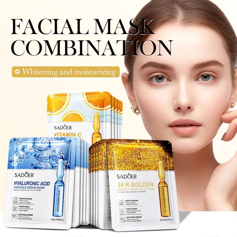 Face Mask Combination with 24K Gold, Vitamin C & Hyaluronic Acid: Pore-Shrinking, Brightening, Hydrating, Anti-Aging for All Skin Types