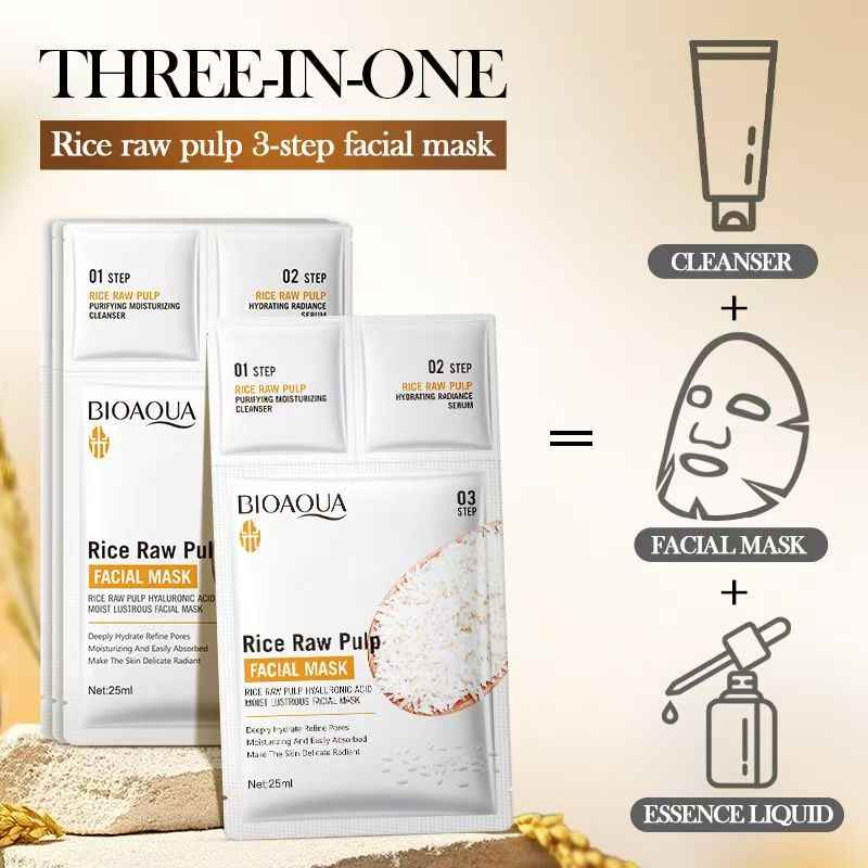 Original Rice Water 3D Curved Face Mask: Whitens, Hydrates, Cleanses, Softens - For Skin Care & Moisturization