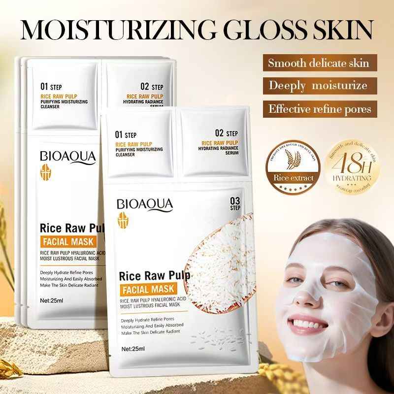 Original Rice Water 3D Curved Face Mask: Whitens, Hydrates, Cleanses, Softens - For Skin Care & Moisturization