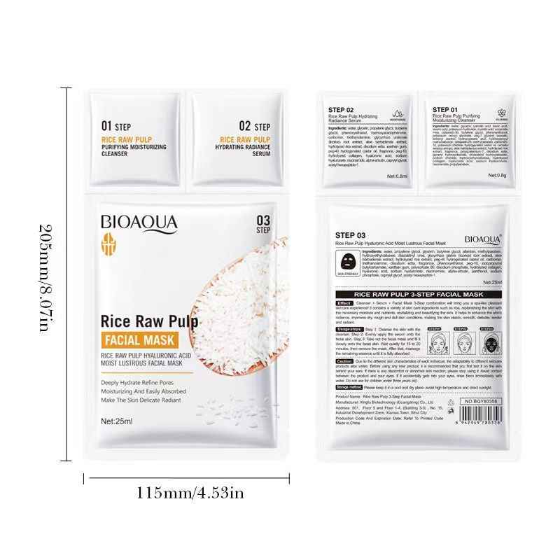 Original Rice Water 3D Curved Face Mask: Whitens, Hydrates, Cleanses, Softens - For Skin Care & Moisturization