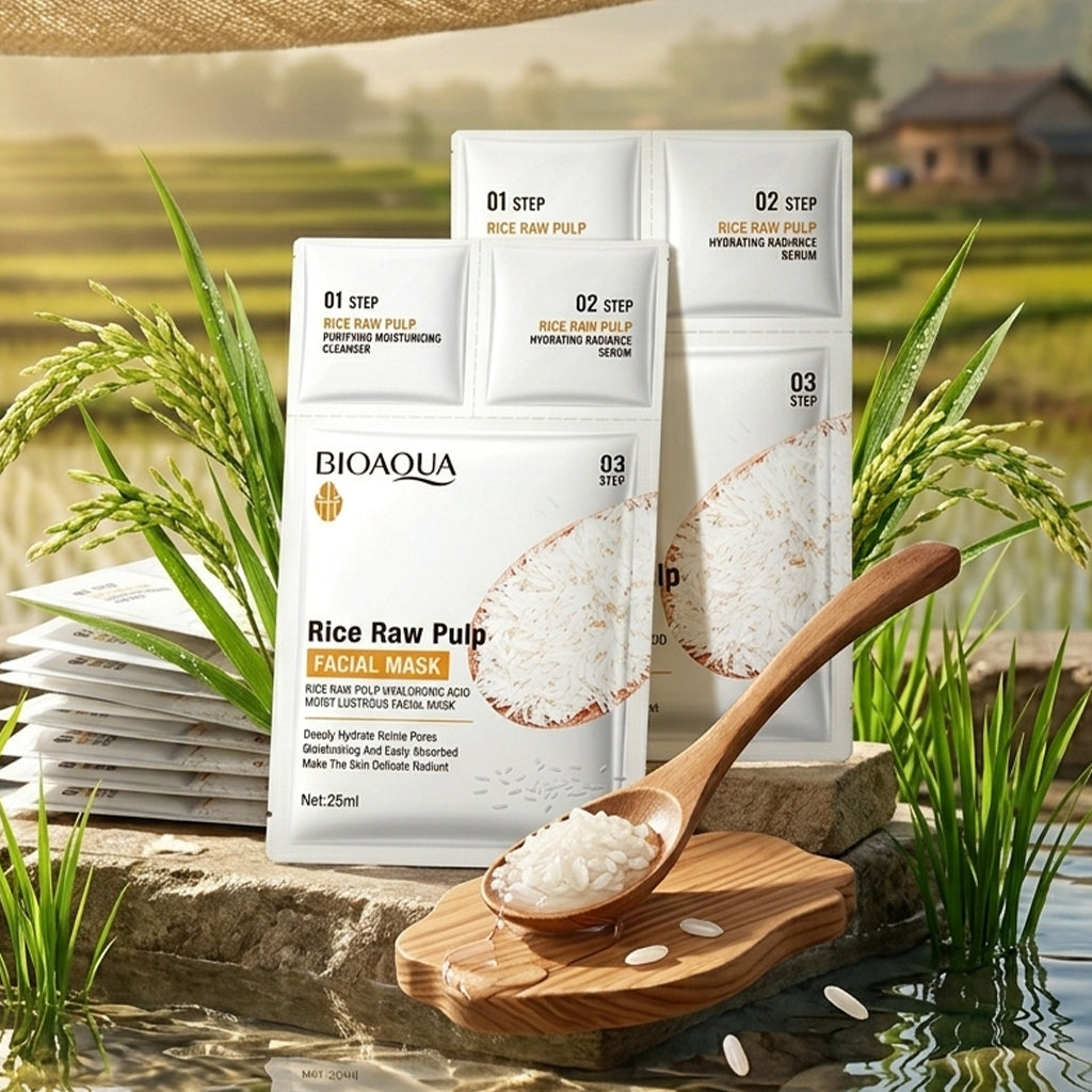 Original Rice Water 3D Curved Face Mask: Whitens, Hydrates, Cleanses, Softens - For Skin Care & Moisturization
